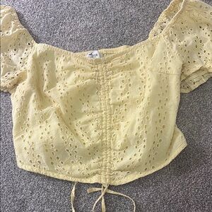Hollister Yellow Ruched Tie Front Crop Blouse